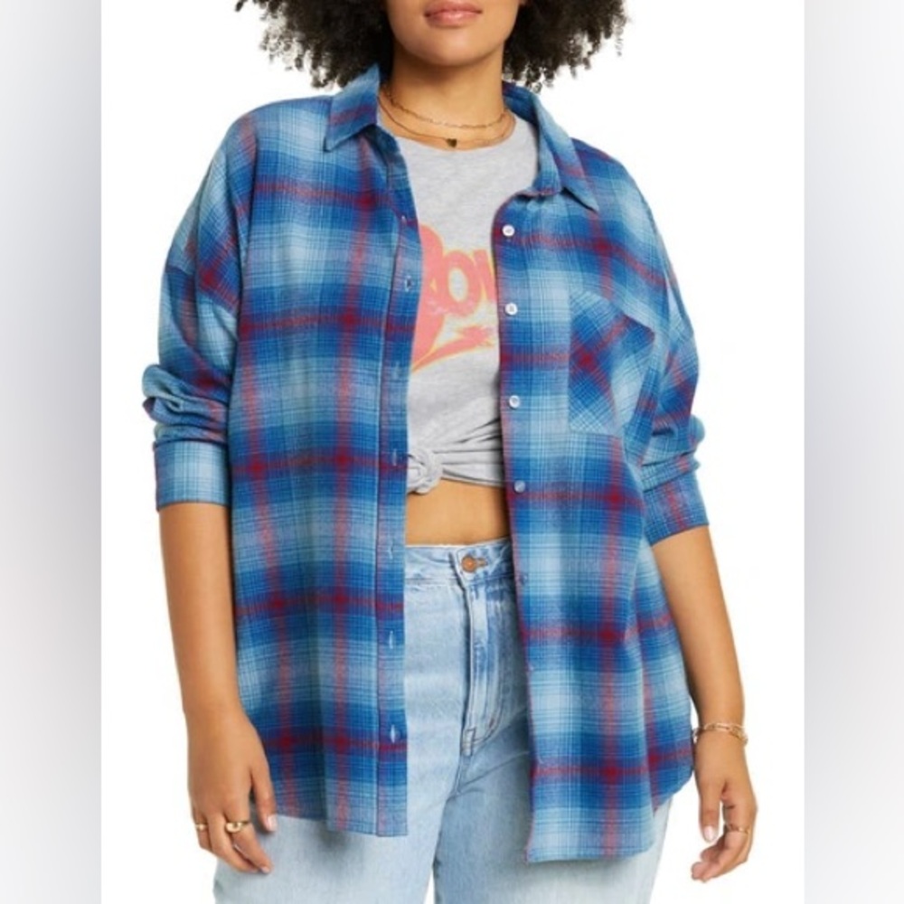 BP. Boyfriend Relaxed Plaid Button-Up Flannel Shirt